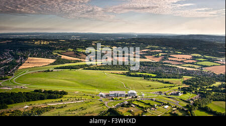 Aerial view over the famous Epsom Downs racecourse, Epsom, Surrey, UK
