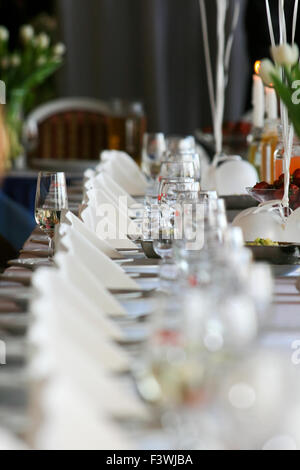 Table setting at a luxury wedding reception Stock Photo