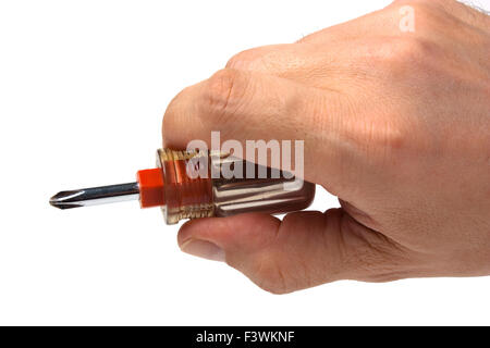 Screwdriver in hand Stock Photo