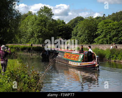 Barge being pulled on the Cromford Canal near Matlock in Derbyshire ...