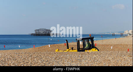 Brighton UK Tuesday 13th October 2015 - Work has begun to improve the sea defences on Brighton beach this week . Stock Photo