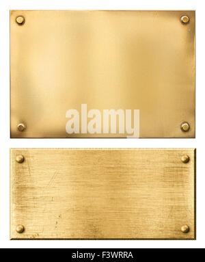 Brass or gold metal plates isolated Stock Photo