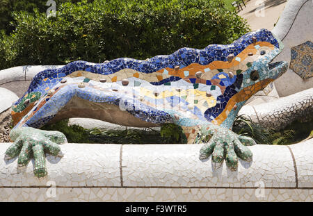Mosaic lizard in park Guell Stock Photo