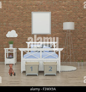 kids bedroom interior 3d rendering image Stock Photo