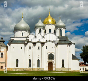 Orthodox Saint Sophia cathedral inside Kremlin fortress in town Great Novgorod, Russia. Stock Photo