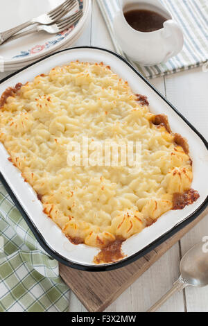 Cottage pie or shepherd's pie a mince meat and vegetable pie with a topping of mashed potatoes Stock Photo