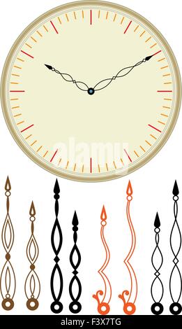 Clock Dial, Ornamentals Arm Hands (Hour, Minute) Set Vector Art Stock Vector