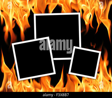 Empty frames with fire flames background Stock Photo