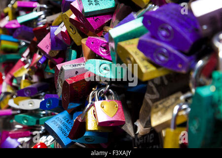 Love locks in Verona, Italy Stock Photo