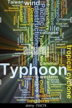 Background concept wordcloud illustration of typhoon glowing light Stock Photo