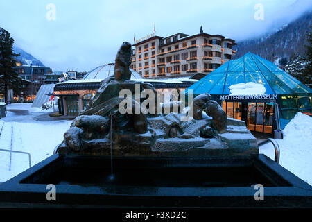 Winter snow, the Matterhorn Museum, Zermatt town, Valais canton, Pennine Alps, southern Switzerland, Europe. Stock Photo