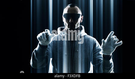 Futuristic male hacker future cybercrime problem Stock Photo