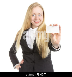 Businesswoman With Blank Card Stock Photo