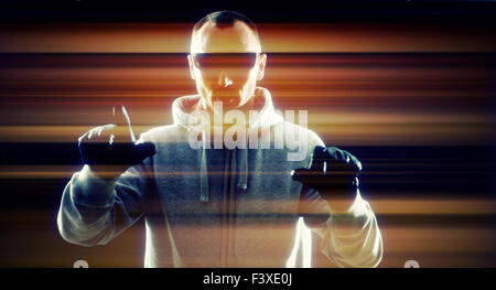 Hacker hacking futuristic using virtual keyboard Stock Photo
