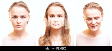 Girl passport photos with different emotions. Stock Photo