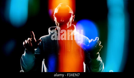 Futuristic thief hacker hacking bank password Stock Photo
