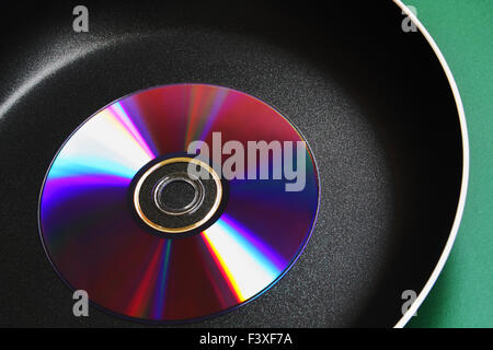 Compact disk on frying pan Stock Photo