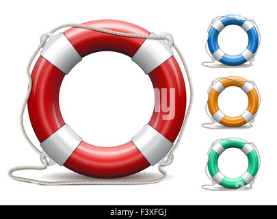 Set of life buoys on white background. Stock Photo