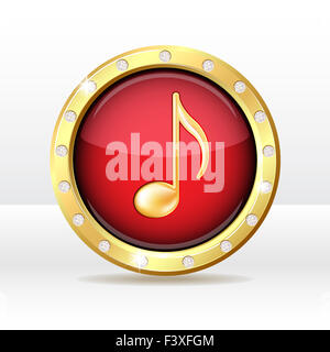 Music black web icon with golden border isolated on white background ...
