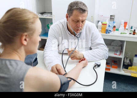 Doctor measures the blood pressure Stock Photo