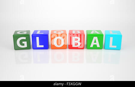 Global out of multicolored Letter Dices Stock Photo