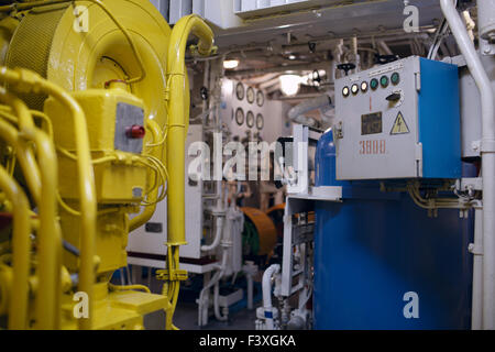 Boat interior with control panel instruments Stock Photo - Alamy