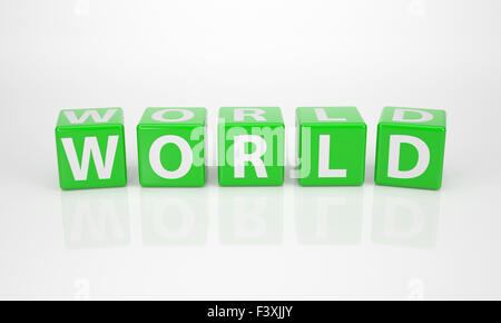 World out of green Letter Dices Stock Photo