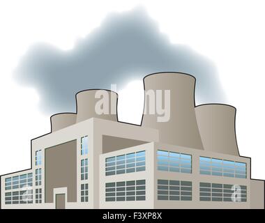 A vector image of power station with cooling towers Stock Vector