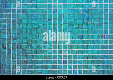 A blue square tiled background with small mosaic tiles Stock Photo