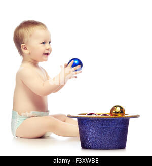 Baby With Chrismas Balls Stock Photo