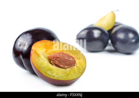 Red plum fruit isolated on white background Stock Photo