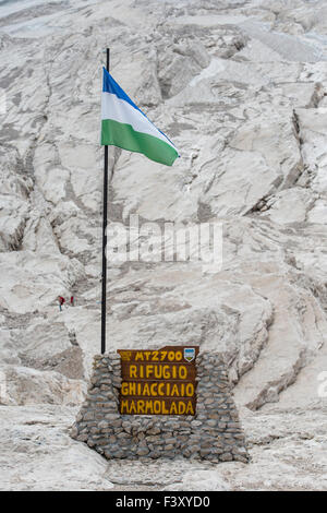 Rifugio al Ghiacciaio, Marmolada glacier, Ghiacciaio della Marmolada, Marmolada, Dolomites, Trentino Province, Province of South Stock Photo