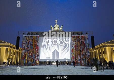 Cinema show at the Brandenburg Gate, Berlin Stock Photo