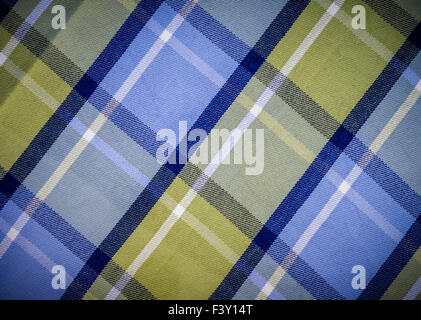 Blue And Green Checked Fabric Stock Photo