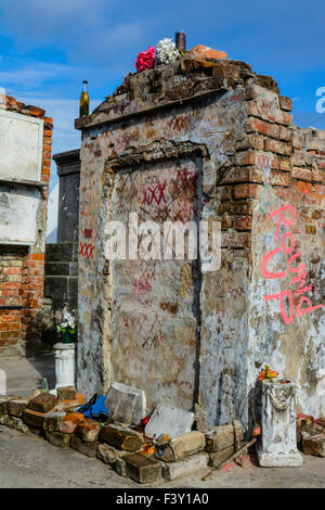 The Voodoo Priestess Marie Laveau's crypt in the St Louis Cemetery Number One in New Orleans, LA Stock Photo