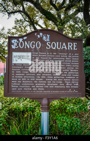 The historical Congo Square's sign post in Louis Armstrong Park in the Treme neighborhood of New Orleans LA Stock Photo