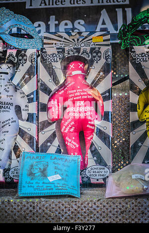 Voodoo dolls in storefront window of Marie Laveau's House of Voodoo Shop, Bourbon Street in the French Quarter, New Orleans, LA Stock Photo