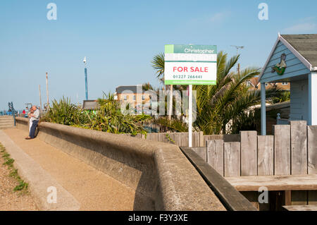 The freehold of this Whitstable beach hut was for sale in the summer of 2015 for £150,000. Stock Photo