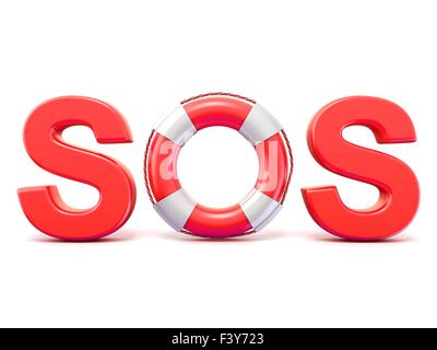 SOS sign, with lifebuoys. 3D render illustration isolated on white background Stock Photo