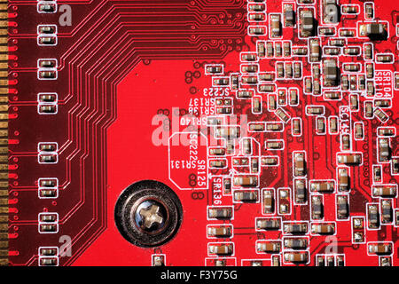 close-up picture of a red circuit-board Stock Photo