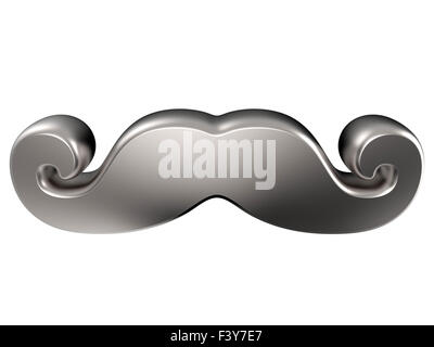 Silver mustache. 3D render illustration isolated on white background Stock Photo