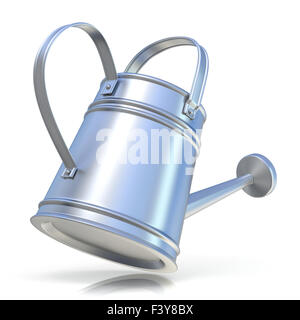 Metal watering can 3D render isolated white background. Back view Stock Photo