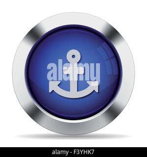 Blue glossy steel anchor button. Arranged layer structure. Stock Vector