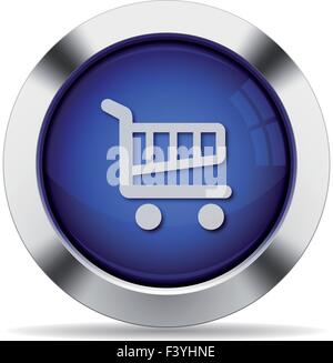 Blue glossy steel cart button Stock Vector