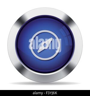 Blue glossy steel compass button Stock Vector