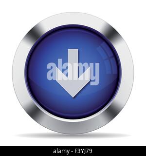 Blue glossy steel down arrow button. Arranged layer structure. Stock Vector