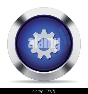 Blue glossy steel cogwheel button Stock Vector