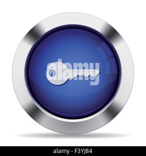 Blue glossy steel key button. Arranged layer structure. Stock Vector