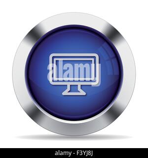 Blue glossy steel monitor button. Arranged layer structure. Stock Vector