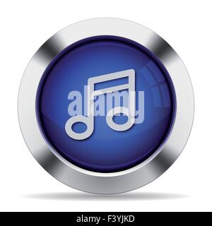 Blue glossy steel music button Stock Vector